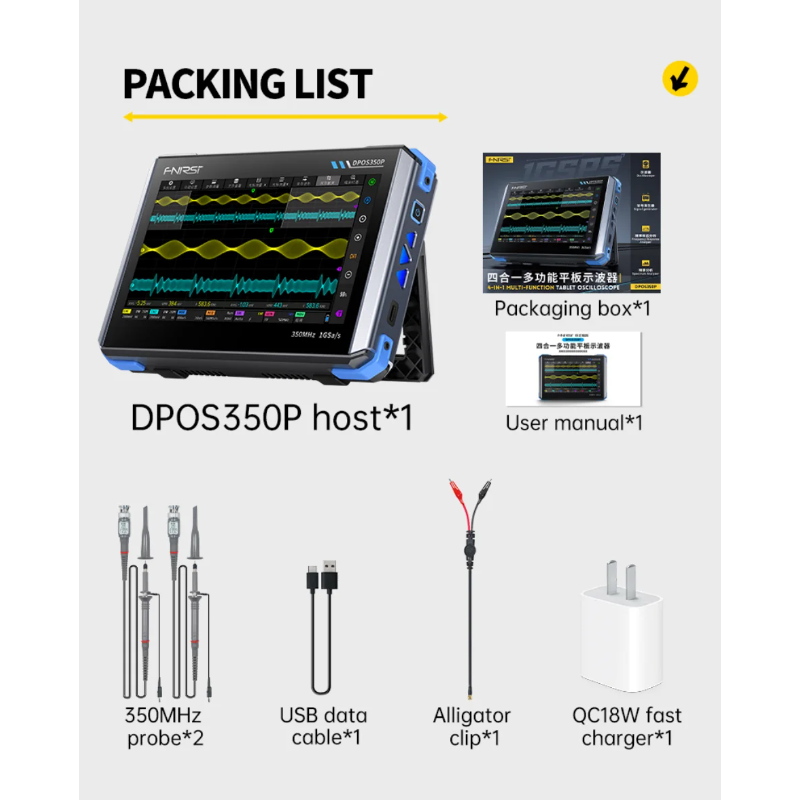 Signal Generator Spectrum Analyzer - DPOS350P 4-in-1 Tablet Oscilloscope 350MHz 1GSPS