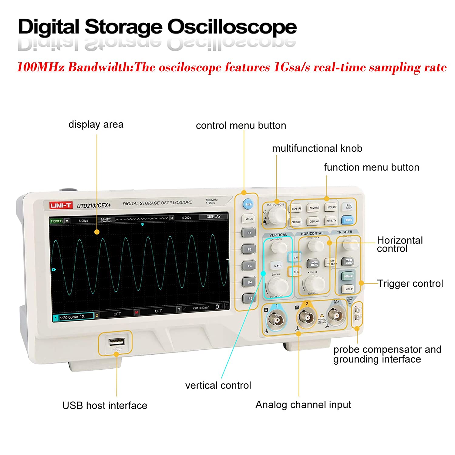 UTD2102CEX+ High Precision 100 - đánh giá và giá Digital Storage Oscilloscope 100Mhz